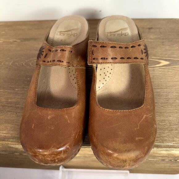 Dansko Mary Jane Brown Leather Mules Womens 36 Professional Comfort Shoes Clogs - Picture 3 of 8